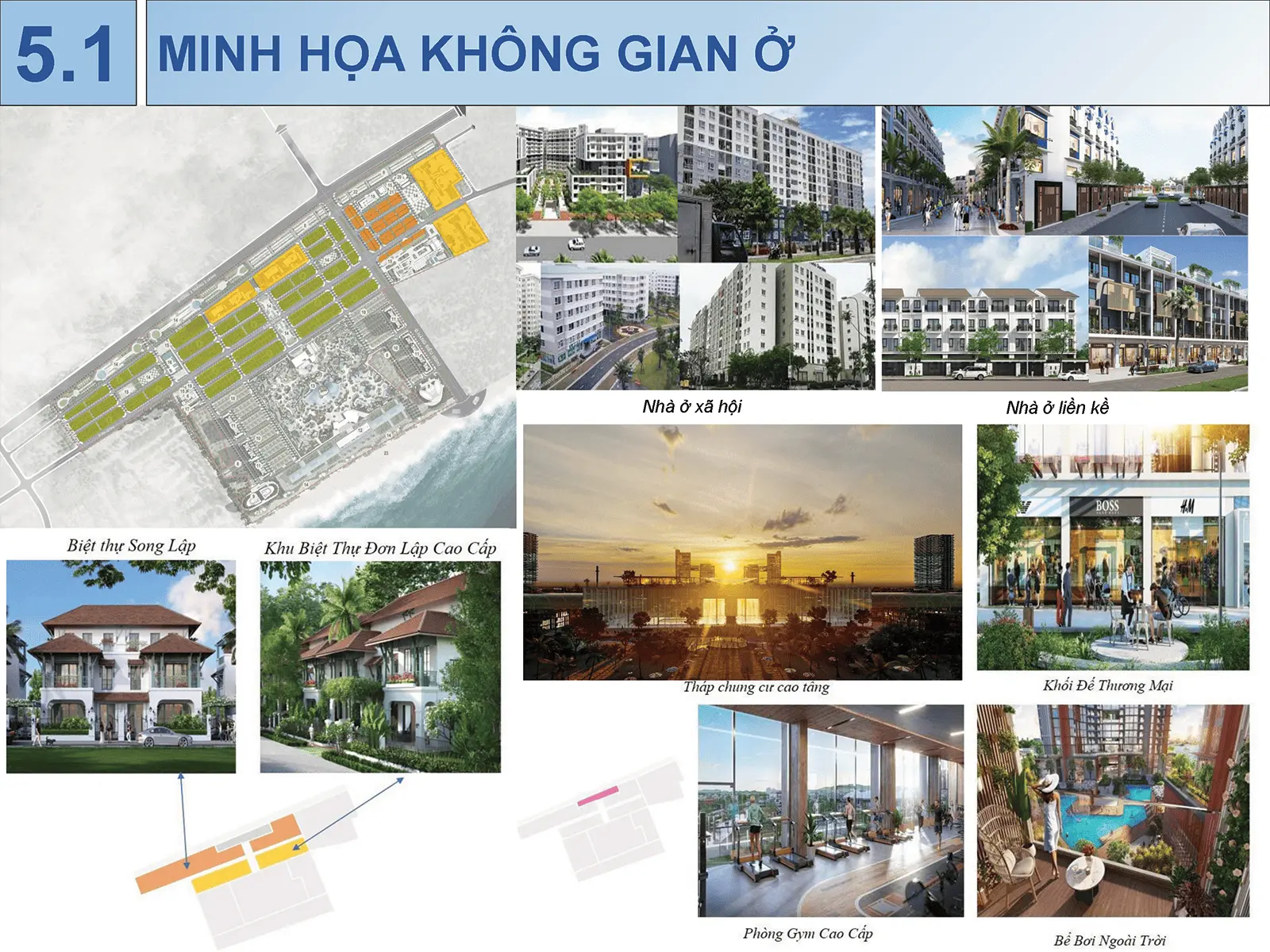 Phối cảnh không gian sống tại dự án Sun Group Vũng Tàu, bao gồm biệt thự, chung cư và tiện ích hiện đại.