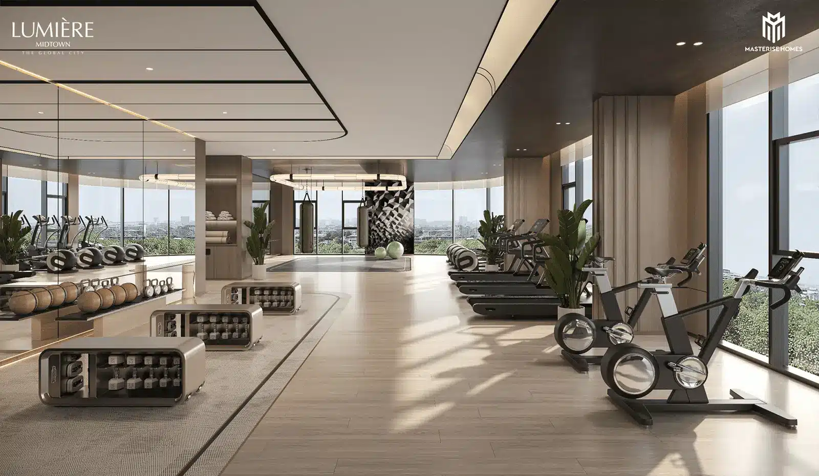 Phòng Gym hiện đại tại LUMIÈRE Midtown giúp cư dân tận hưởng cuộc sống tiện nghi và đẳng cấp.